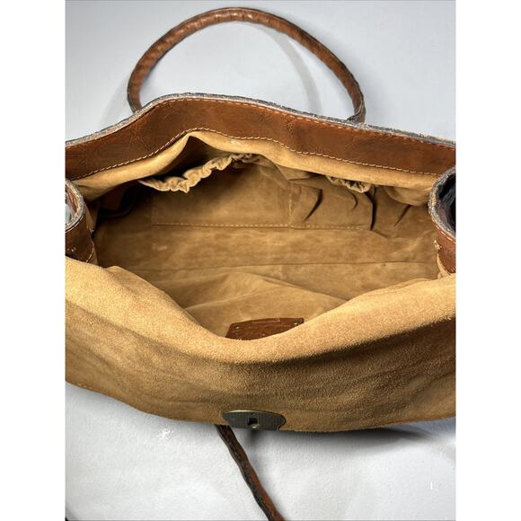 Patricia Nash Tooled Embossed Leather Vienna Satchel Handbag Brown Tote Bag - Picture 9 of 16